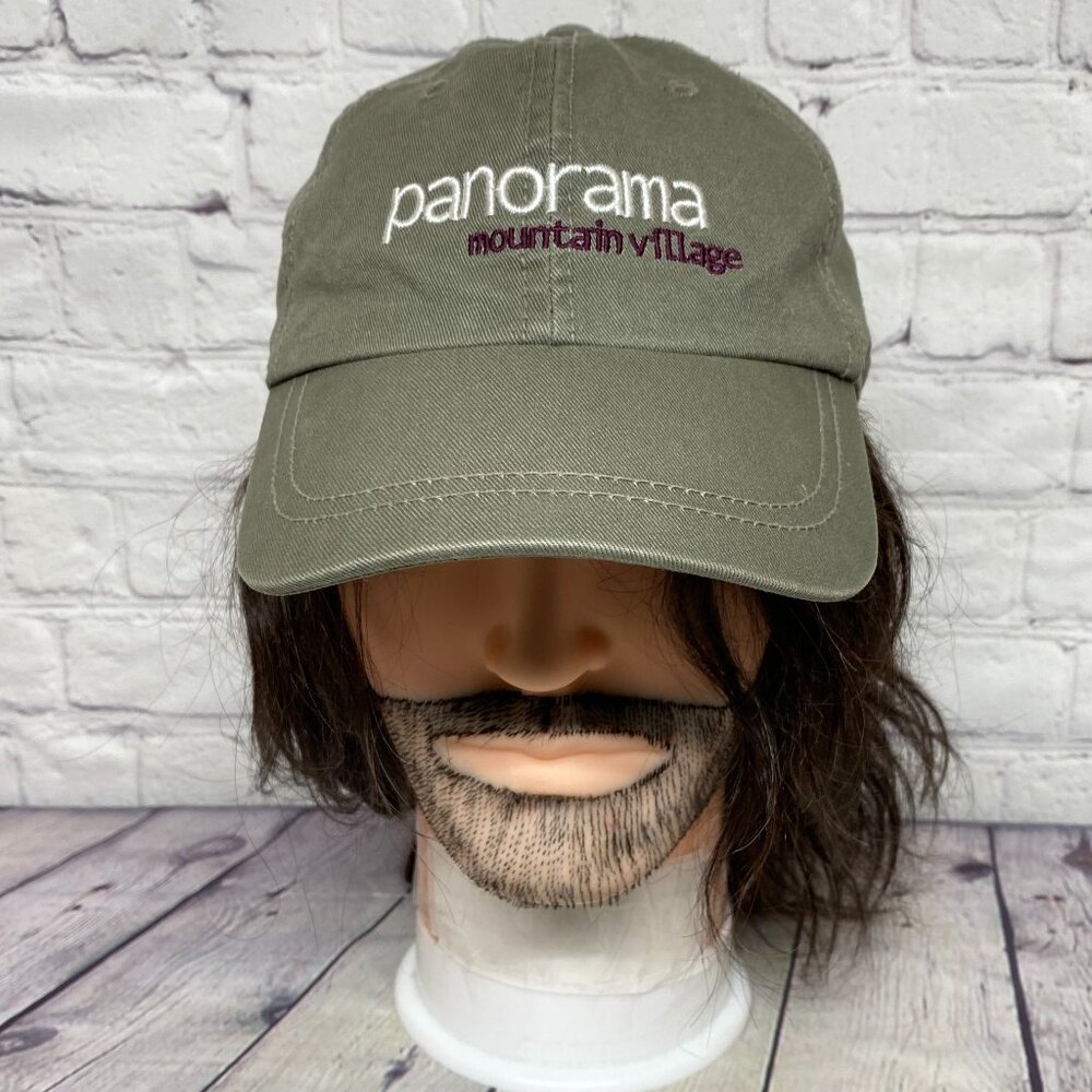 Panorama Mountain Village Dad Hat Cap Strap Back Olive Green Embroidered OSFM